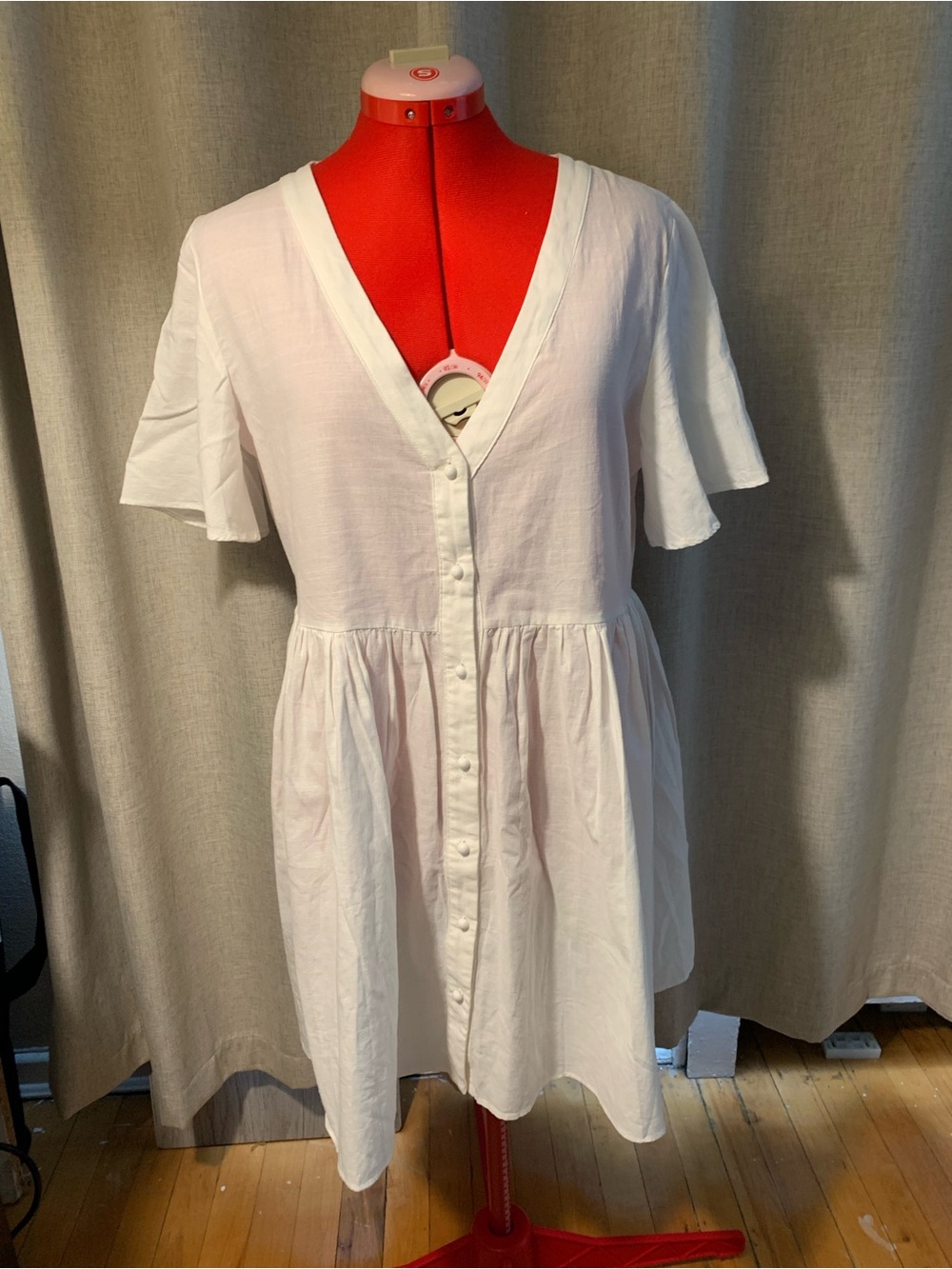 Showpo White V-Neck Button-Front Babydoll Mini Dress 100% Cotton